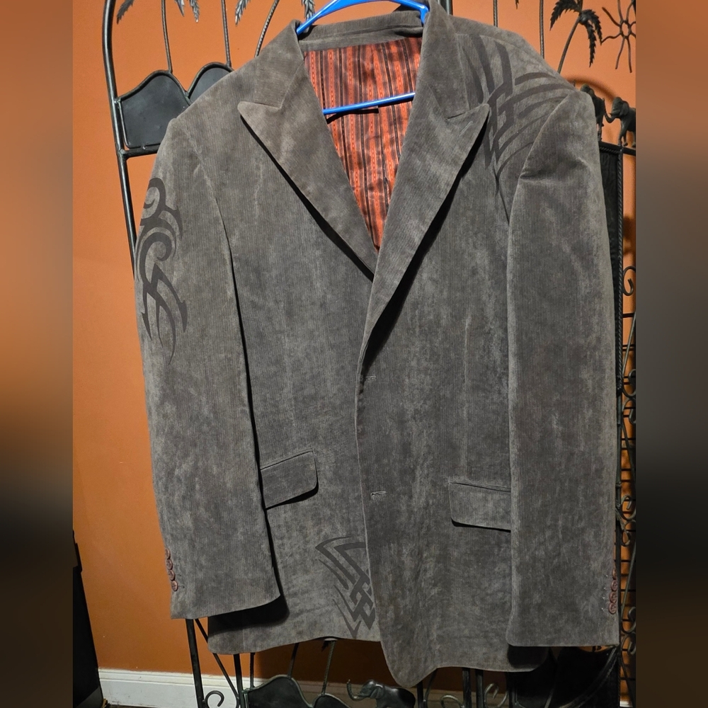 Men's Gray Blazer with Tribal Design